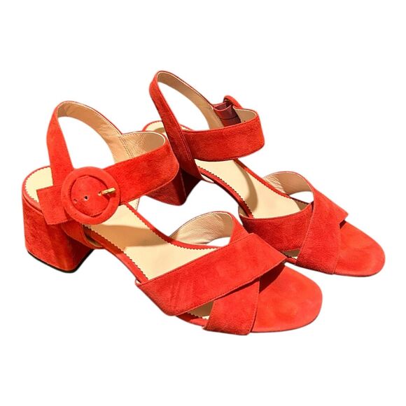 J Crew Strappy Block Heels Red Suede PENNY Sandals Women's Red Size 10.5M - Picture 4 of 9